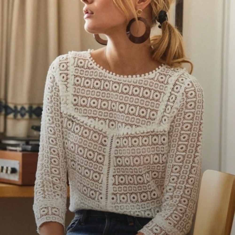Sezane Ecru “Joss” Eyelet Blouse